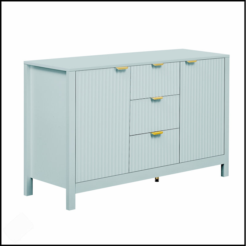 U_STYLE Wave-Design Sideboard With 3 Adjustable Shelves, 3 Drawers, And Soft-Close Doors For Versatile Storage And Display