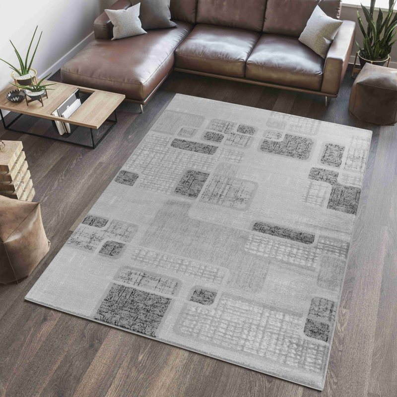 Rug Branch Nico 7' x 10' (6'7" x 9'6") Grey/Black Geometric Indoor Area Rug, Contemporary, Low Pile, Stain-Resistant Carpet - Living Room, Bedroom, Dining Room, and Kitchen