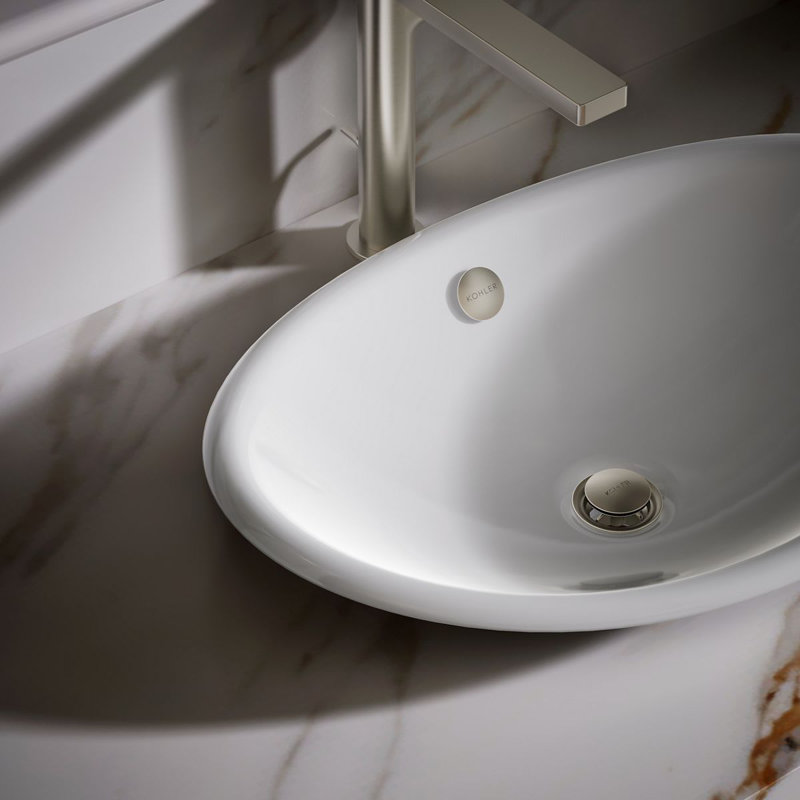 Iron Plains™ Metal Oval Vessel Bathroom Sink with Overflow, White