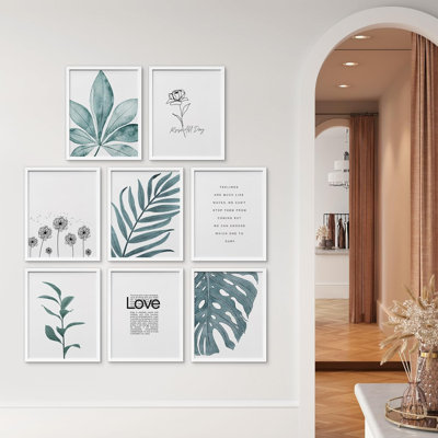 «Pastel Tropical Jungle Botanical Flower Monstera Plants Nature Abstract Shapes», reproduction encadrée sur papier, 8 pièces