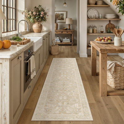 Vintage Distressed Oriental Washable Area Rug With Non-Slip Backing