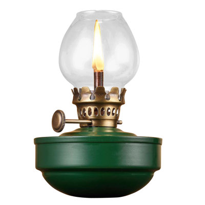 Oil Lamp - 5” Tall Nautical Lamp With Naval-Style Weighted Body And Glass Bulb - Decorative Kerosene Lantern With Adjustable Wick - Oil Lamps For Indoor Or Outdoor Use By Kings County Tools (Green)