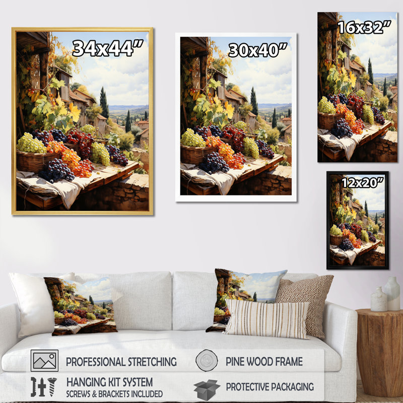 Vineyard Harvest Symphony II, reproduction d'art sur toile, H 32 po x l 16 po x P 1 po, Cadre flottant noir