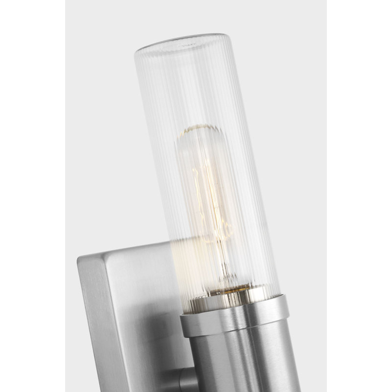 Keaton Two Light Vanity, 16" H x 5" W x 3.63" D, Clear Fluted, Brushed Nickel