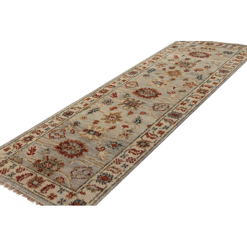 New Indian Mahal Runner Wool On Cotton 2Ft7inx8ft Gray