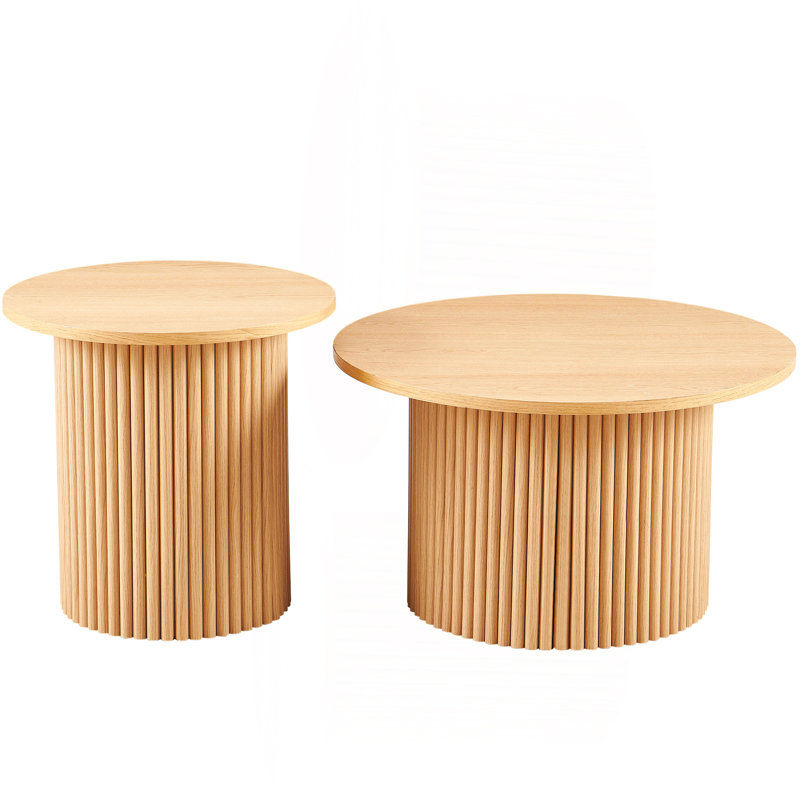 Plateau de table en placage de bois, ensemble de 2 tables basses rondes, table basse en MDF avec base en métal, table d'appoint de canapé pour salon, salle de réception