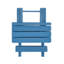 Table d'extérieur pliante carrée bleue moderne, en bois massif, robuste et durable, fini naturel, idéale pour une terrasse, un jardin ou un balcon.