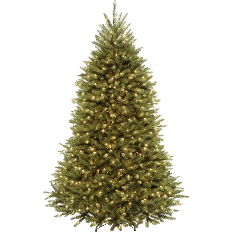 Arbre de Noël artificiel pré-éclairé, vert, sapin de Dunhill, lumières DEL bicolores, support compris, 7,5 pieds, lumières bicolores