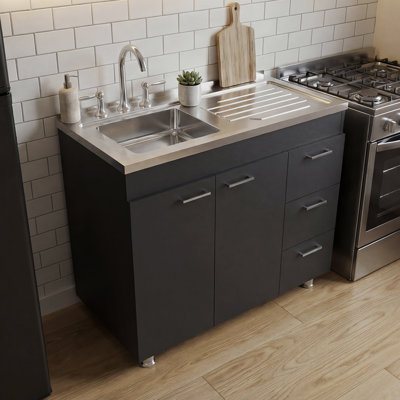 Ferretti Utility Sink Base Cabinet with Three Drawers and Two Doors for Interior Storage