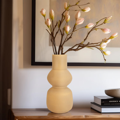 Vase de table sculptural texturé à nervures pour la décoration intérieure - Grand vase à fleurs moderne parfait pour la console, l'entrée ou le salon - brun
