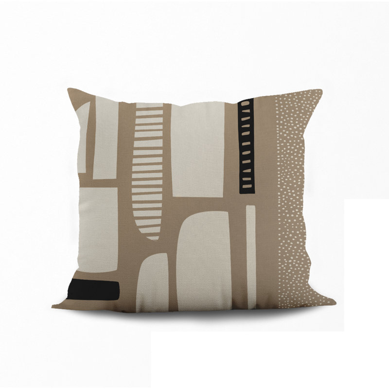 Jeté carré / extérieur en polyester Chamu, Beige / noir, L 15 po x H 15 po