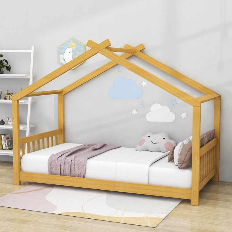 Esman Twin Size Platform Bed with Headboard, Natural