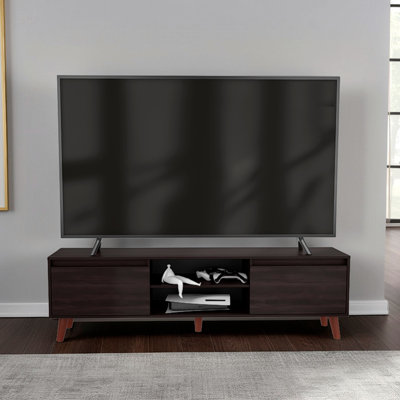 Modern Entertainment Console With Cabinets And Open Shelves, Perfect For Tvs Up To 75 Inches, Durable And Stylish
