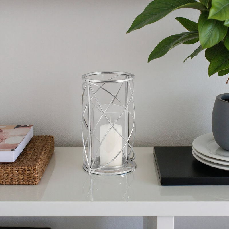 Modern Decorative Candle Holder with Glass Insert - Metal Accent Piece for Dining Table, Living Room, Patio or Entryway decor