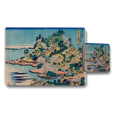 Placemat Coaster Set With Japanese Island Landscape Print
