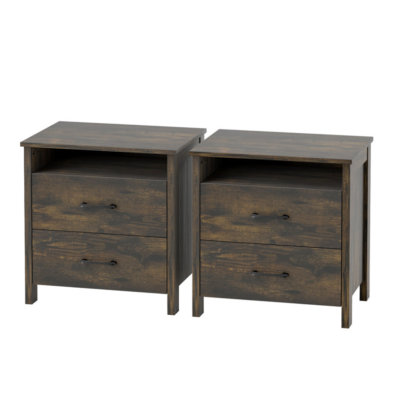 21.7" Nightstand with 2 Drawers(Set of 2), Espresso