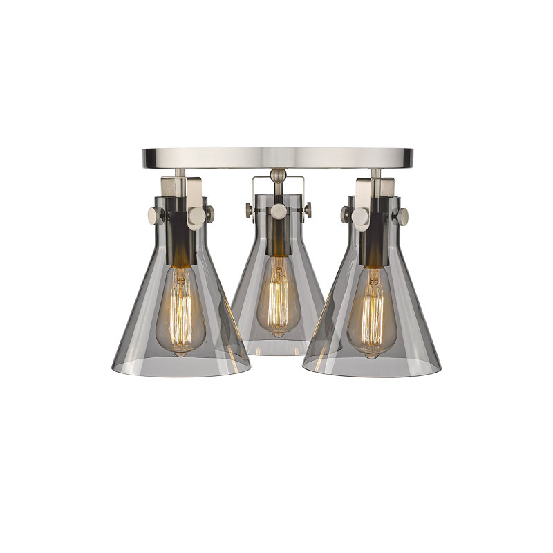 Skokie Glass Semi Flush Mount, Plated Smoke, Satin Nickel