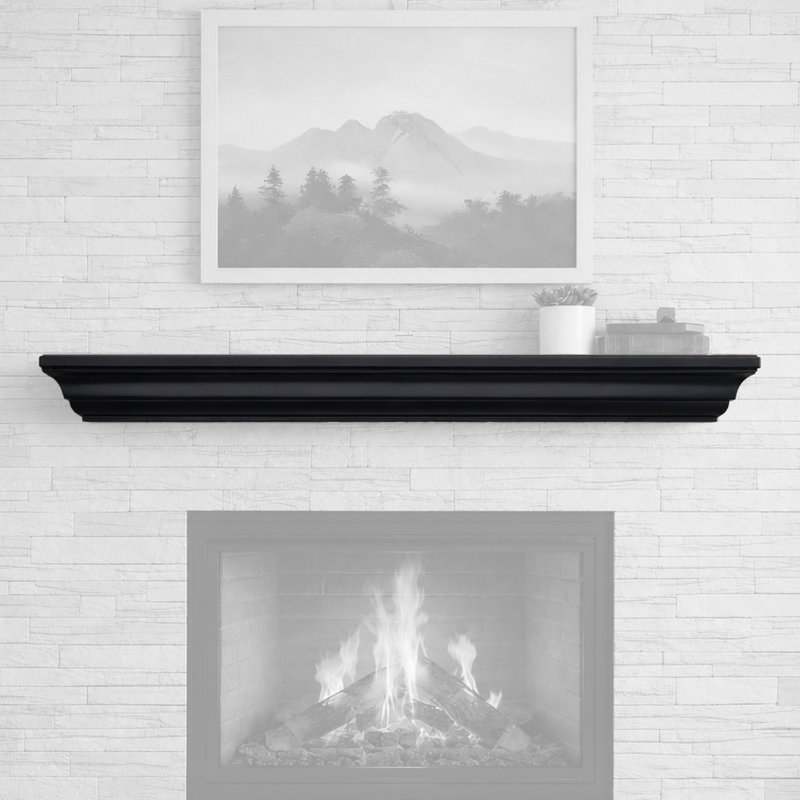 Colton Floating Wood Fireplace Mantel Shelf 72 in. - Crafted from Pine Wood - Traditional Design, 72" Length, Black