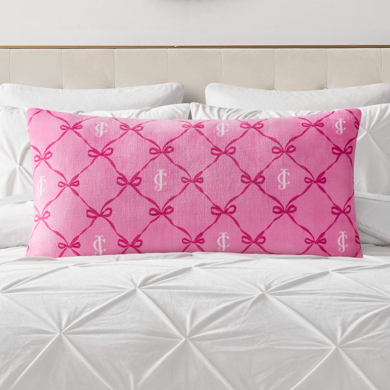 Juicy Couture Lattice Print Plush Body Pillow, Hot Pink Bow Lattice