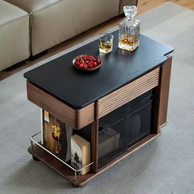 Scandinavian Walnut Wood Movable Height-Adjustable Side Table