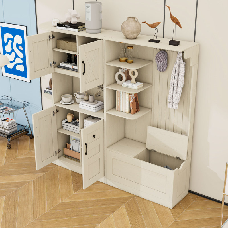 Armoire d'entrée avec tablettes et 4 crochets, Beige