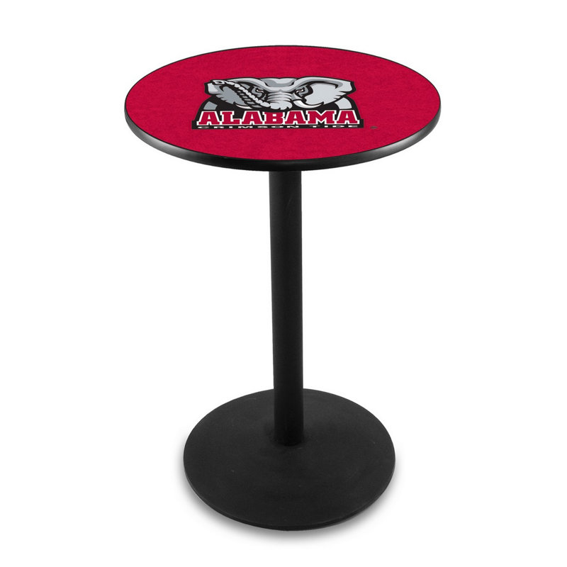 Round Metal Base Dining Table, Black Wrinkle, University of Alabama - Elephant Logo