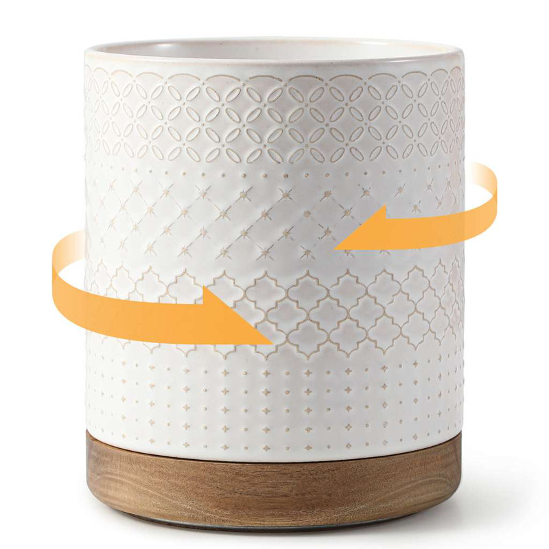 Porte-ustensiles en céramique rotatif à 360 degrés, 7,6 pouces, motif en relief blanc