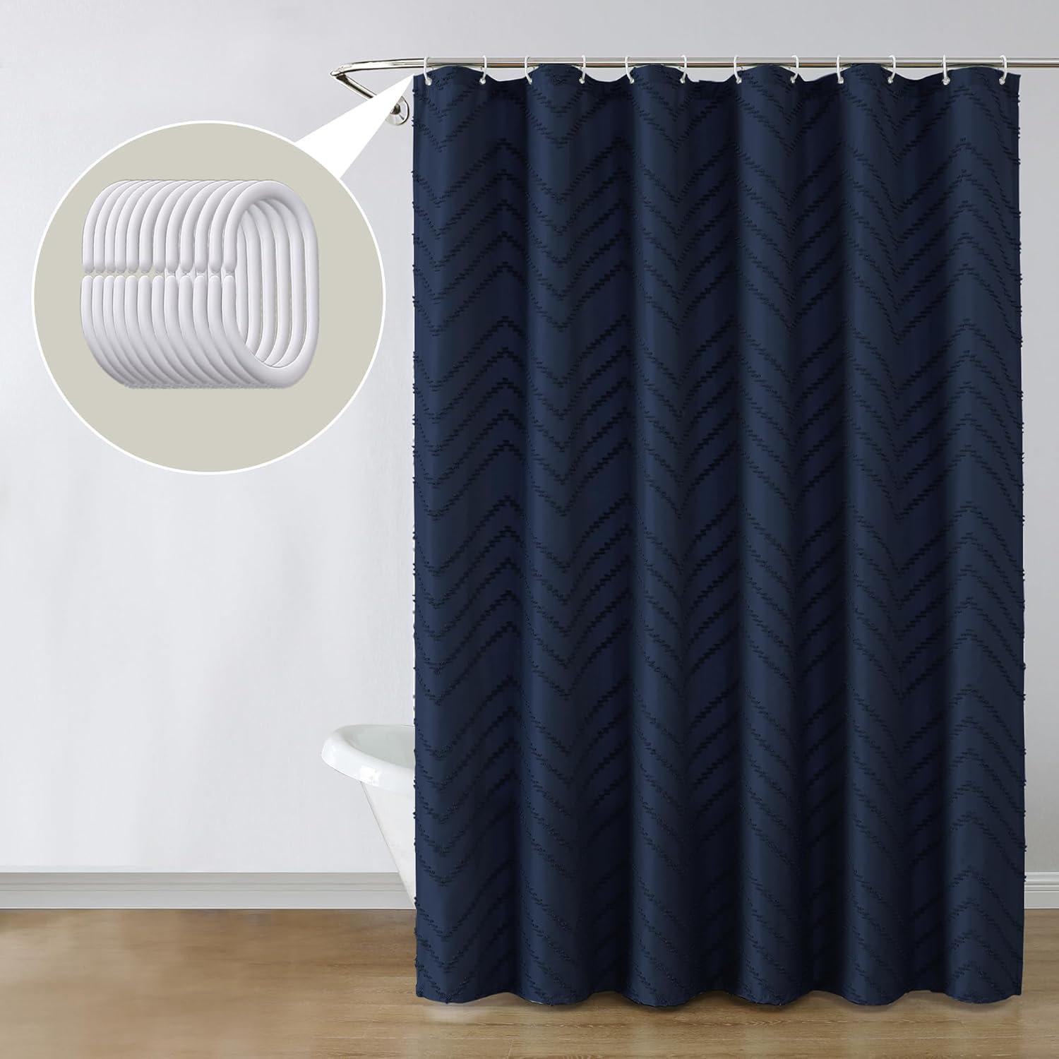 Dakota Fields Chevron Boho Navy Blue Shower Curtain 72X72 Inches ...