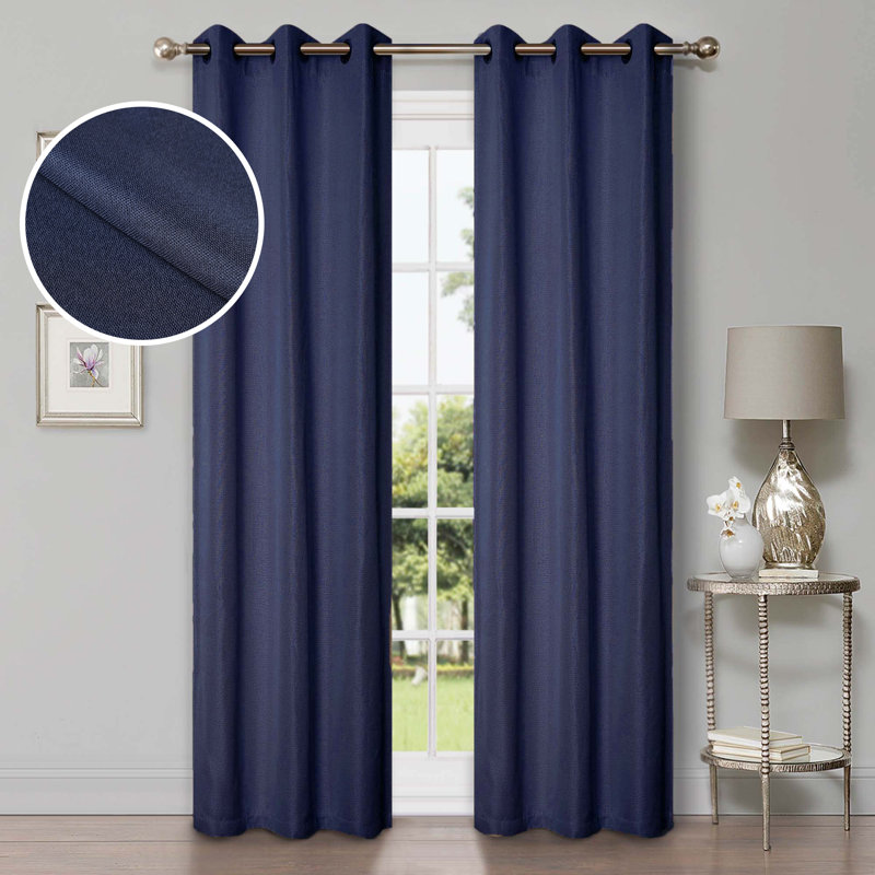 Navy Blue Linen-Inspired Blackout Window Panel Set, 42" x 96"