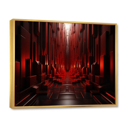 Tunnel abstrait en bois rouge I sur toile