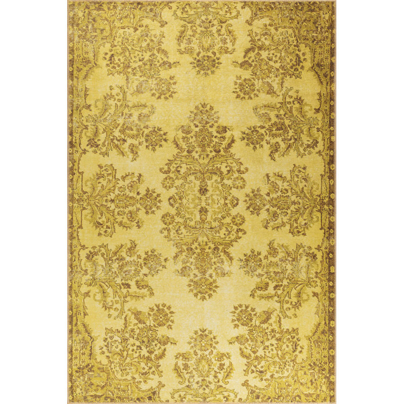 Luxurious Yellow Carpet, 4.9 x 7.5 Feet | 100% Polyester, 1850 g/m², Pile Height: 0.2 Inches | Eco-Friendly Recycled Poly Cotton Underside | Machine Carpet for Living Room & Bedroom Decor, Soft & Stylish