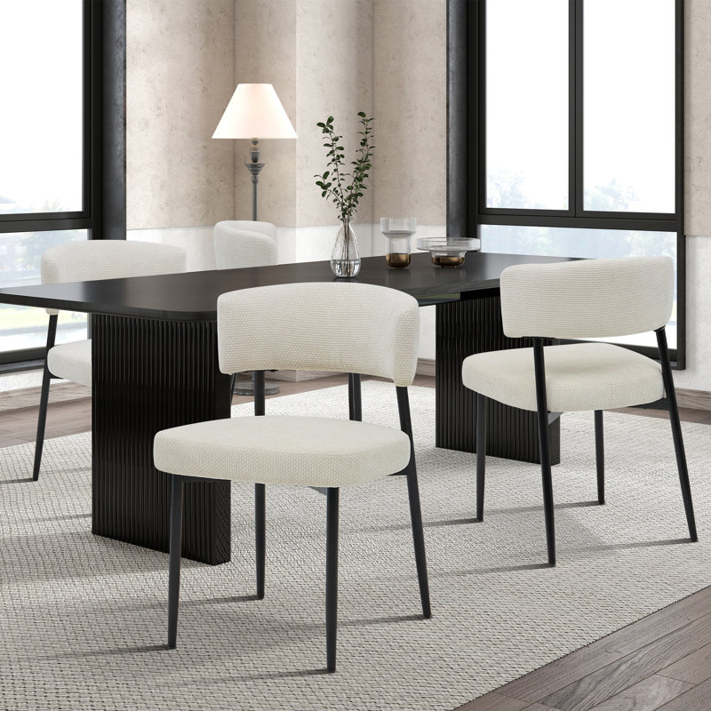 Amous Curved Back Upholstered Dining Chairs Set For Dining Room, Kitchen, Living Room, 4-Pieces, Beige