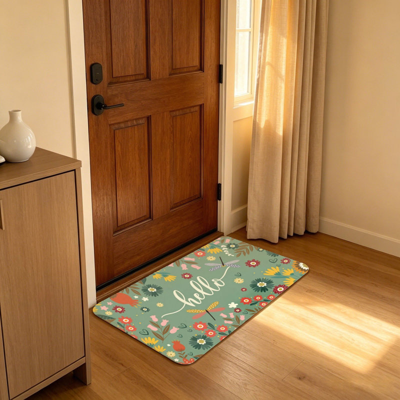 Tapis de sol rétro Vintage avec libellule Hello vert 20 po x 32 po