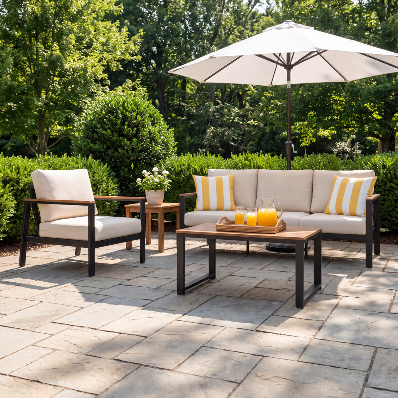 Townsend 3 Piece Sofa Seating Group with Sunbrella® Cushions, Cast Silver Sunbrella®