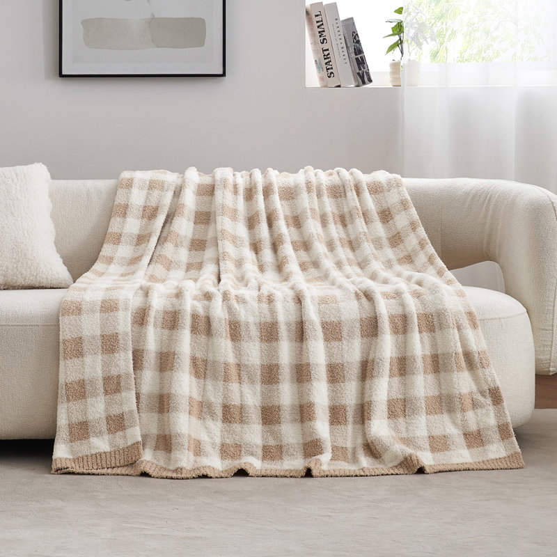 Jeté doux réversible à carreaux, Beige, Jeté