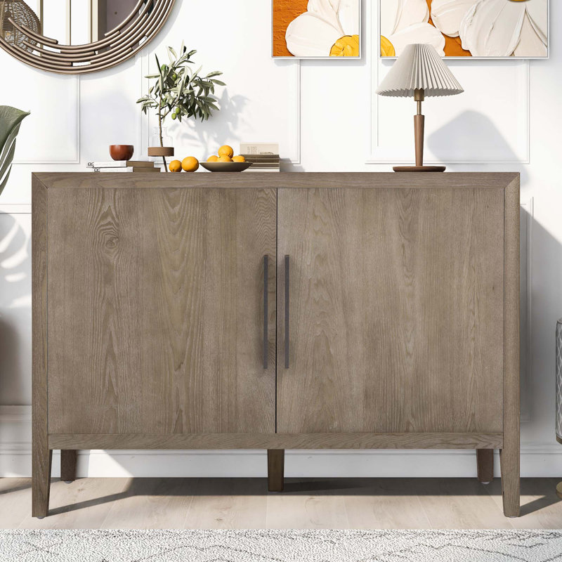 Buffet en bois avec 2 poignées en métal et 2 portes, Naturel