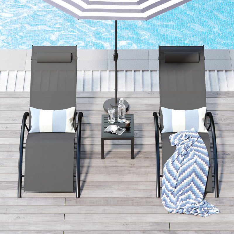Aluminum Patio Chaise Lounge Set With Table