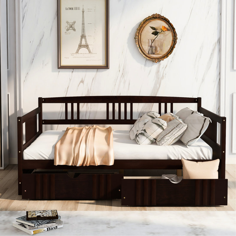 Wood Daybed With Drawers, And Functional Home Decoration Full Size In Solid Wood, , Practical Drawers, Espresso