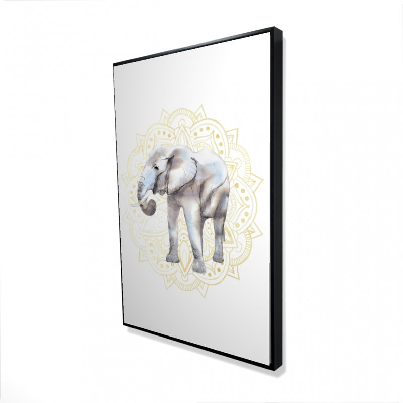 Éléphant sur mandalas, reproduction sur toile, H 24 po x l 36 po