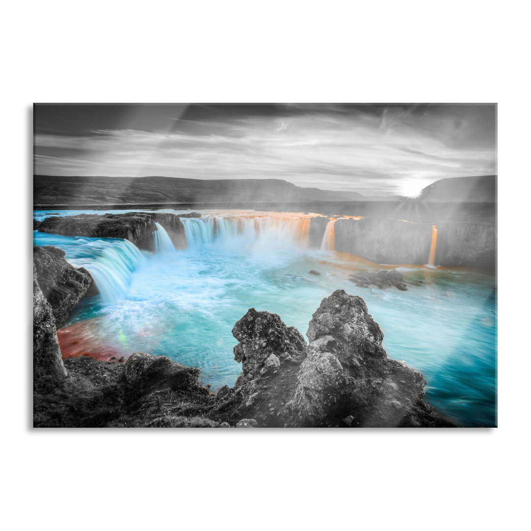 Glasbild | Wandbild Auf Echtglas | Goðafoss Bei Sonnenuntergang | 2 Blau LF4883