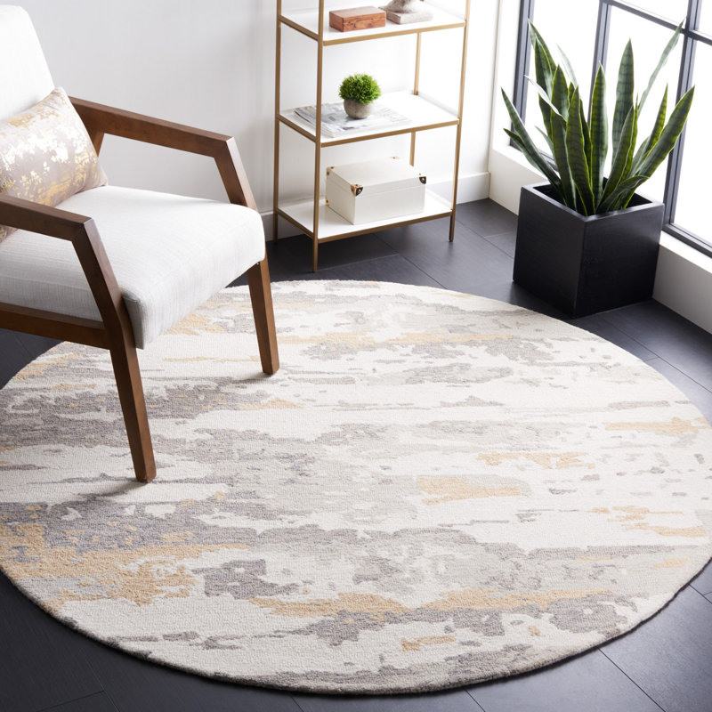 Abstract Hand Tufted Wool Abstract Rug, Round 6'
