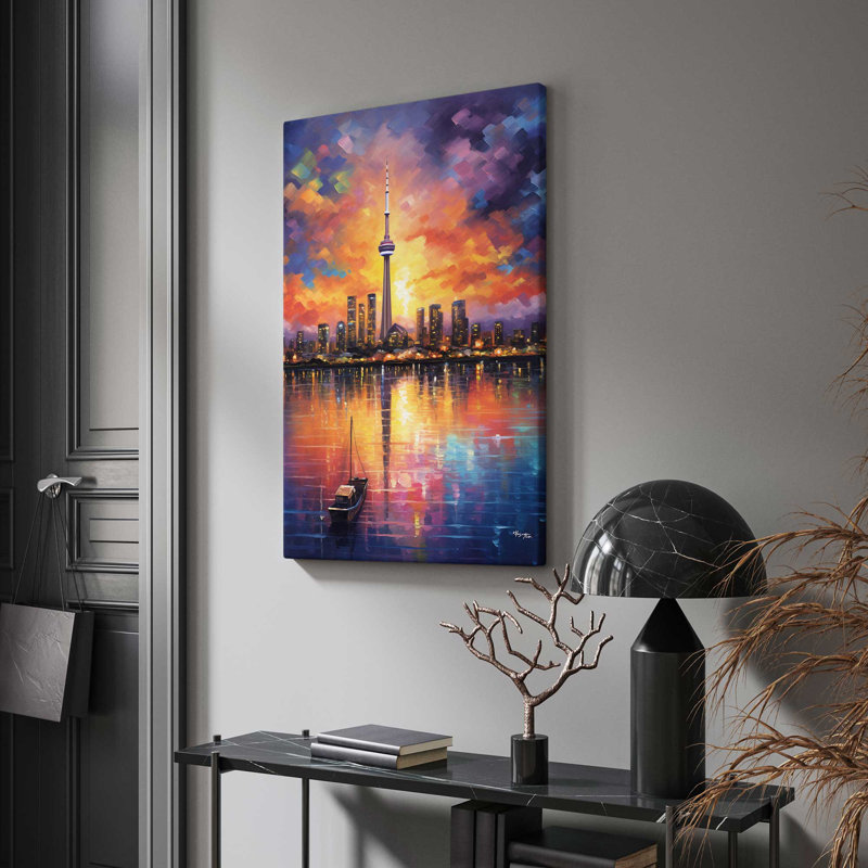La tour du CN, Toronto, Ontario, Canada V4 - peinture sur toile tendue, H 30 po x l 18 po x P 1 po