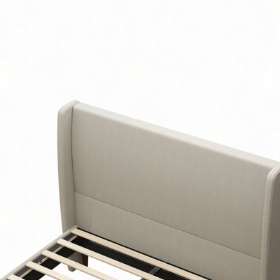 High Headboard Upholstered Bed,  Bed Frame, 12-Slat Support, Easy to Assemble, Linen Cloth, No Box Spring Needed
