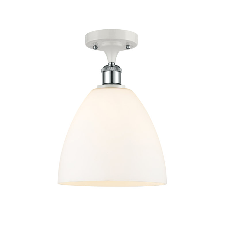 Plafonnier semi-encastré 1 lumière, Blanc mat, H 13,25 po x l 9 po x P 9 po, Blanc / chrome poli