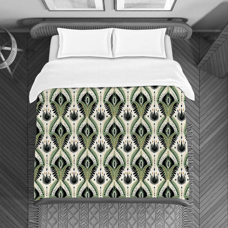  Housse de couette verte / blanche, Housse de couette pour grand lit