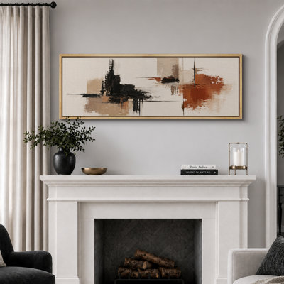 «Terracotta Black Minimal Brush», œuvre d'art abstraite, images de bureau, estampe numérique sur toile encadrée, 3 pièces