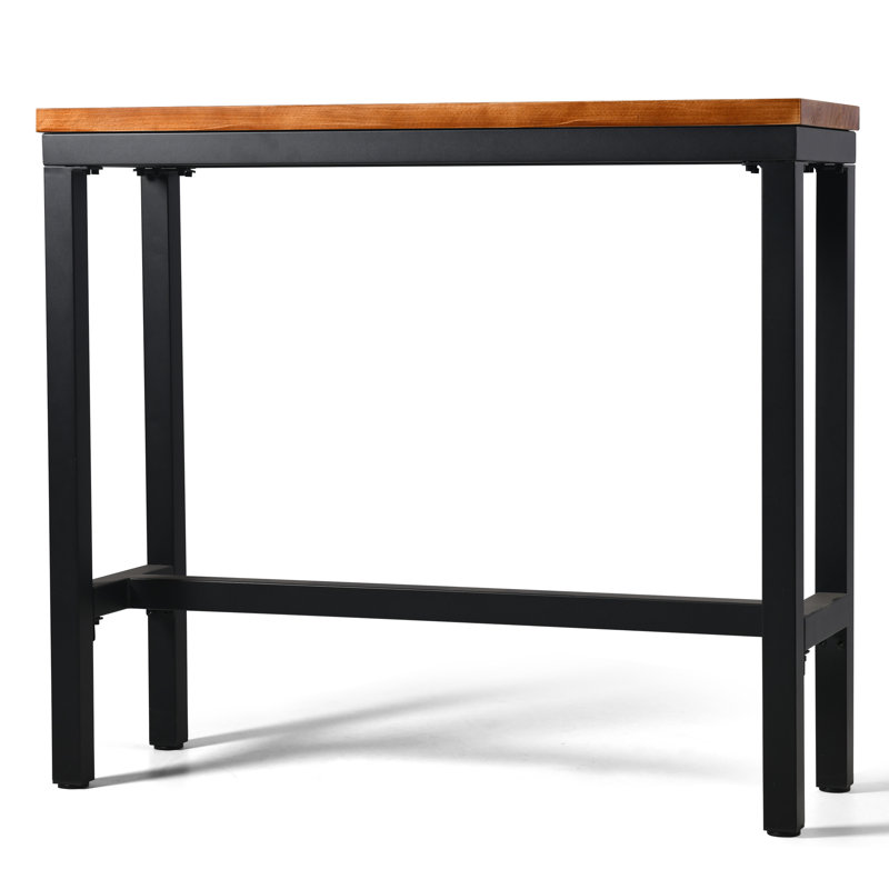 Sumar Pine Unfinished Solid Wood Top Metal Base Dining Table, Brown