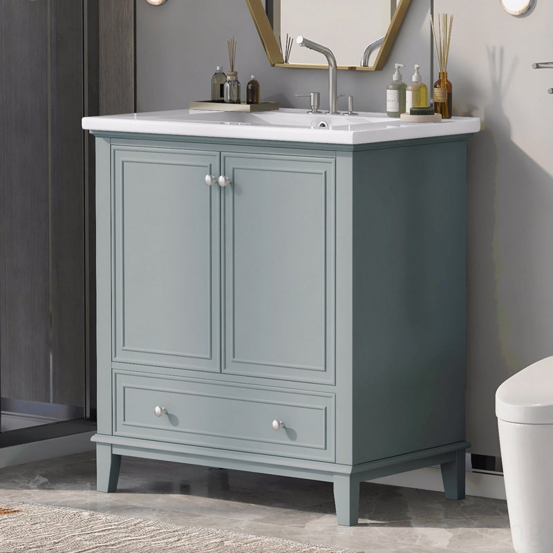 Meuble-lavabo 30 po avec lavabo et armoire multifonctionnelle avec portes et tiroir