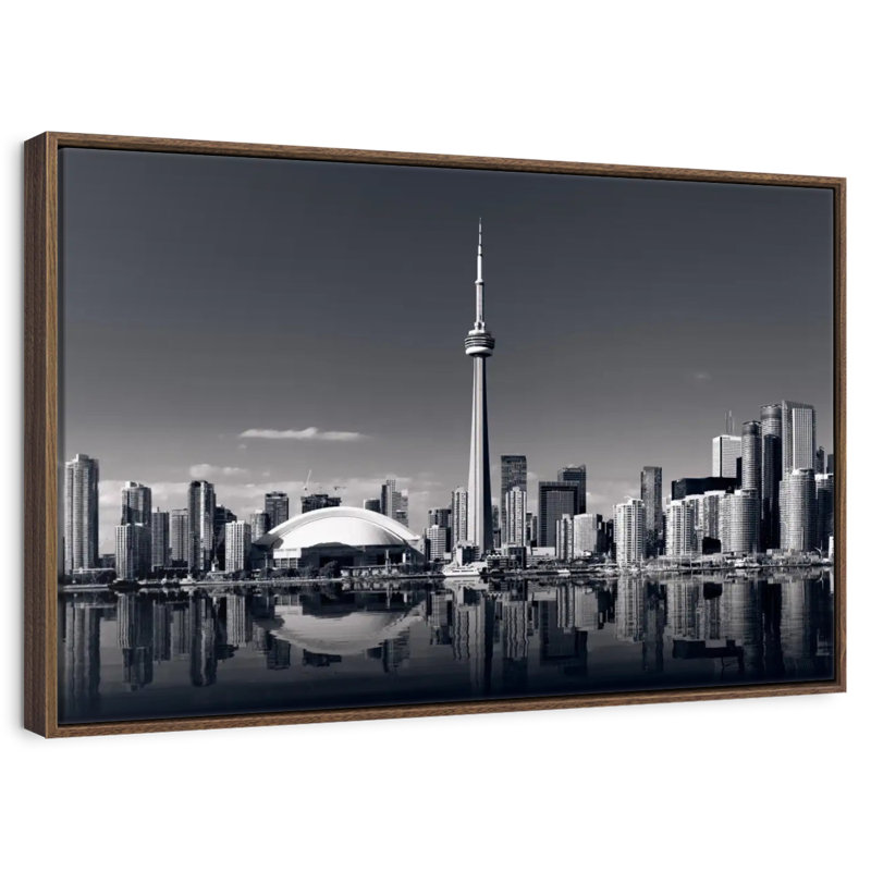 Monochrome Toronto Skyline, 19" X 13", Floating Frame Walnut