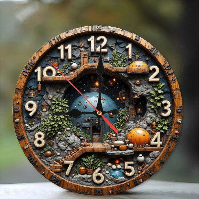 Horloge mondiale en bois miniature fantaisie